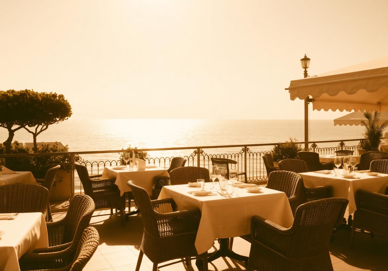 Terrasse du restaurant Le Mirador, vue mer